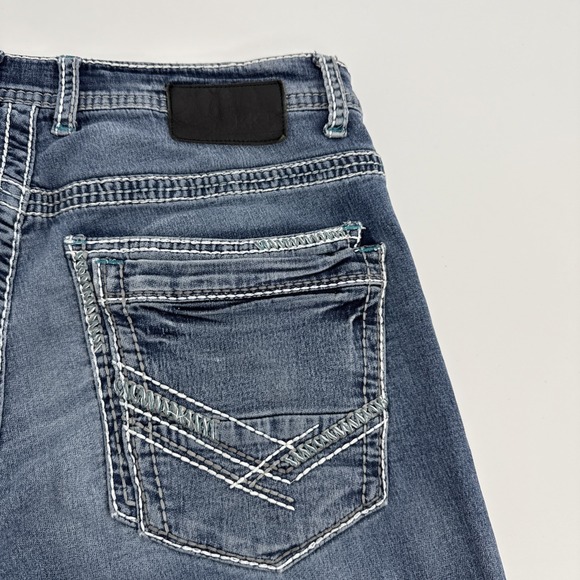 BKE Jake Jeans Men 32S Blue Bootcut Double Stitching Embroidered Pockets Denim - Picture 8 of 13